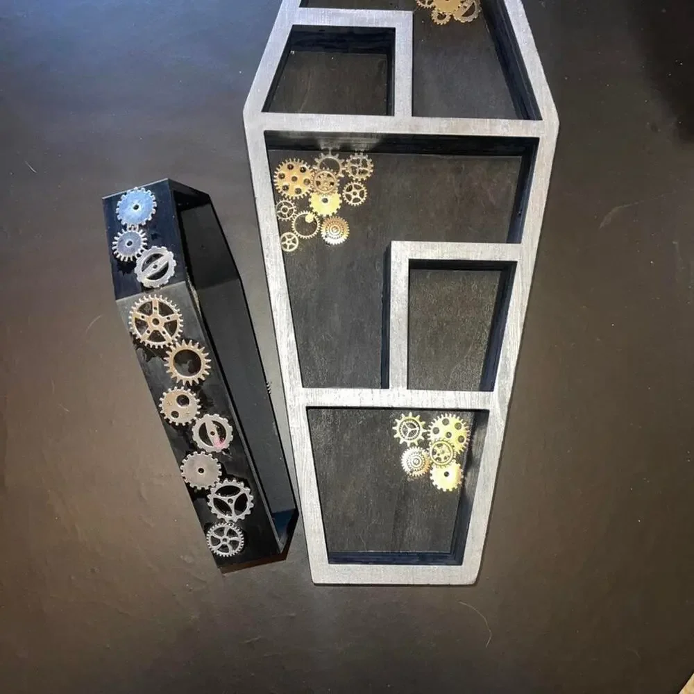 Coffin shelf with Steampunk gears